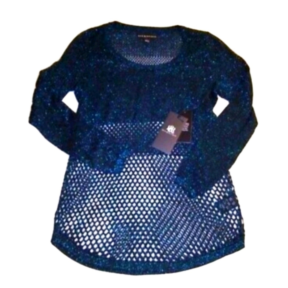 R&R Teal Blue Metallic Shimmer Sweater Rock & Republic Reliquary Rose NWT S $60